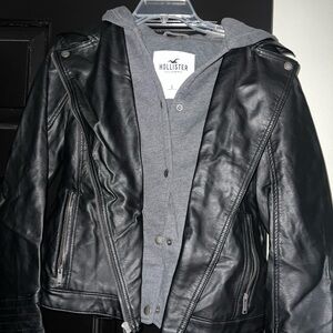 Hollister Black Jacket with Gray Hoodie